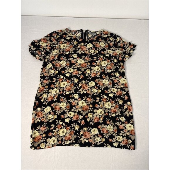 Alice & You Black Floral Blouse Pocket Top Size 18 Zip up Back Short Sleeve - Picture 1 of 11